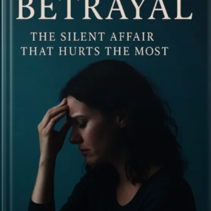 “Woman sitting in a dark room holding her head in distress on the book cover of Emotional Betrayal: The Silent Affair That Hurts the Most.”