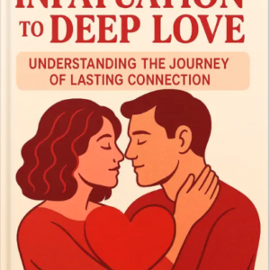 Book cover for From Infatuation to Deep Love: Understanding the Journey of Lasting Connection by Louise Blount, featuring an illustrated couple holding a large heart while touching foreheads.