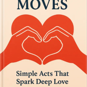 Book cover of ‘Heartfelt Moves’ featuring red illustrated hands forming a heart shape on a beige background.