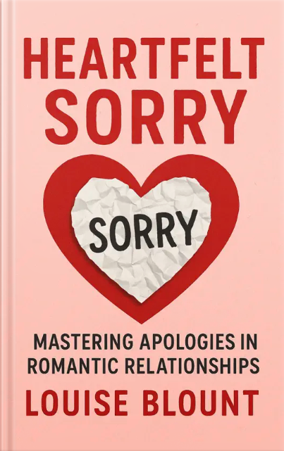 Book cover of ‘Heartfelt Sorry’ featuring a red heart with a crumpled paper heart inside displaying the word ‘Sorry’ on a pink background.
