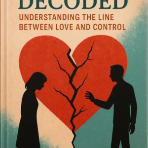 Book cover illustration showing two silhouetted figures separated by a large cracked heart, symbolizing emotional tension and jealousy.