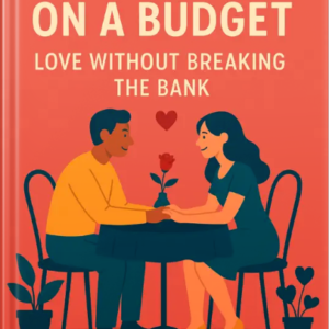 Book cover for Romance on a Budget: Love Without Breaking the Bank by Louise Blount, showing an illustrated couple holding hands at a small table with a single red rose.