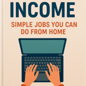 Book cover for ‘Typing Income: Simple Jobs You Can Do From Home’ showing illustrated hands typing on a laptop.