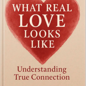 Book cover for What Real Love Looks Like: Understanding True Connection by Louise Blount, featuring a large red watercolor heart on a beige background.
