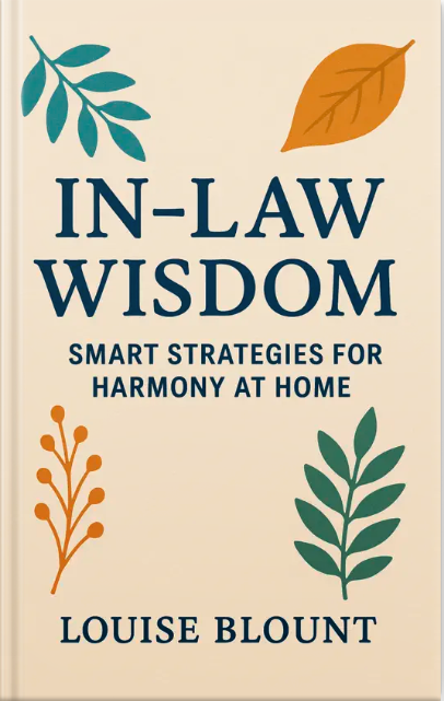 Book cover of ‘In-Law Wisdom’ featuring botanical illustrations around the title on a beige background.