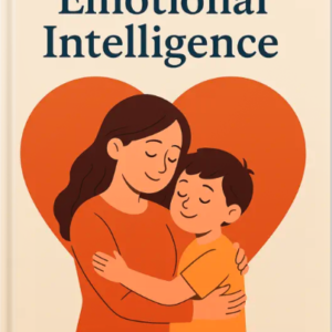 Illustration of a mother and child hugging in front of a heart shape on the book cover titled “Parenting with Emotional Intelligence” by Louise Blount.