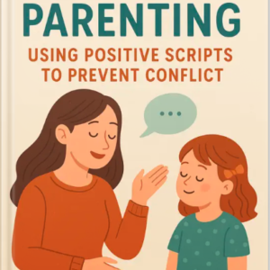 Illustrated book cover for “Peaceful Parenting: Using Positive Scripts to Prevent Conflict” by Louise Blount, showing a parent talking calmly with a child.