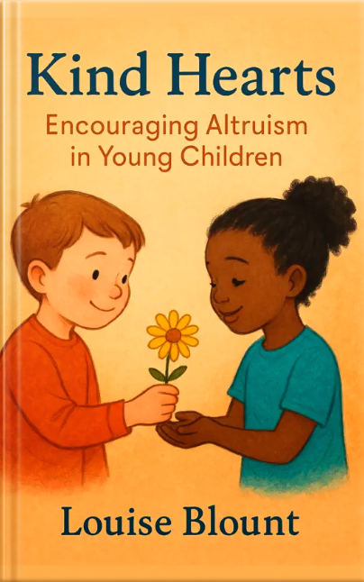 Book cover titled 'Kind Hearts: Encouraging Altruism in Young Children' showing an illustration of a young boy giving a flower to a girl.