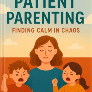 Illustration of a calm parent centered between two upset children, symbolizing patient parenting and staying calm during chaotic moments.