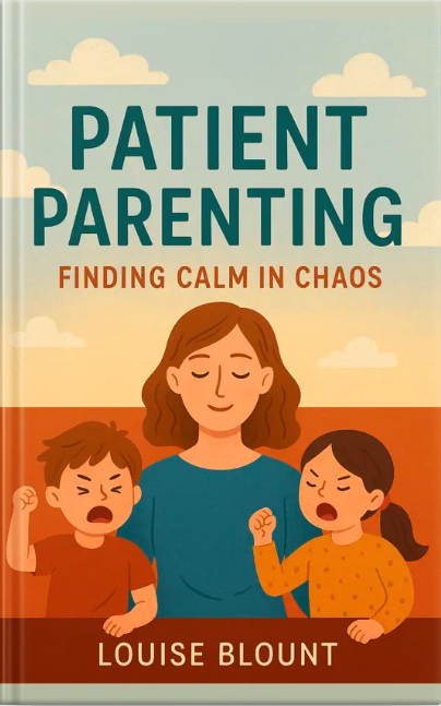 Illustration of a calm parent centered between two upset children, symbolizing patient parenting and staying calm during chaotic moments.