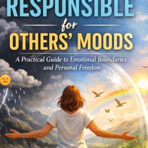 Book cover titled “You’re Not Responsible for Others’ Moods” featuring a woman standing between a storm and sunshine, symbolizing emotional boundaries and personal growth.