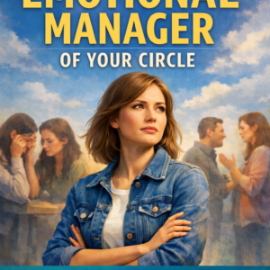 Book cover featuring a confident woman standing with folded arms in the foreground while blurred figures behind her appear emotional and in conflict. Bold yellow and white title text reads “You Are Not the Emotional Manager of Your Circle,” with the subtitle “How to Stop Being Everyone’s Therapist” and the author name Louise Blount at the bottom.