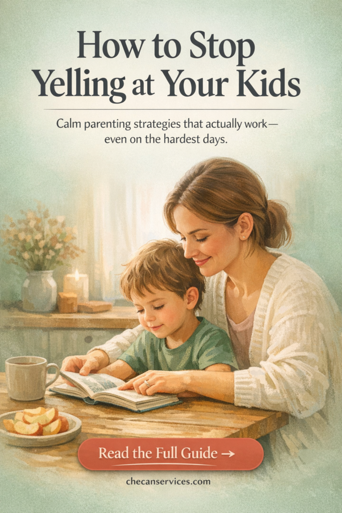 Mother calmly reading a book with her young child at a cozy kitchen table, illustrating peaceful parenting and emotional connection