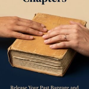 Two hands with different skin tones close a thick, worn journal; one hand wears a gold wedding band. Title text above reads Closing Chaotic Chapters.