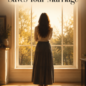 A woman seen from behind stands at a sunlit window, arms loosely crossed, silhouetted against warm amber afternoon light, with title text below.