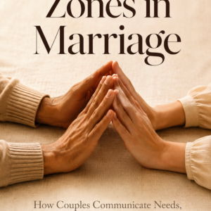 Two pairs of hands reaching from opposite sides to meet palm-to-palm on a warm linen background; title text reads Comfort Zones in Marriage.