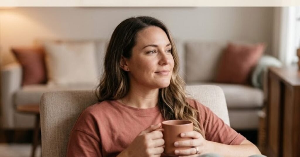 Pinterest pin showing a woman sitting peacefully in an armchair holding a mug, with text overlay reading "Can You Set Boundaries Without Hurting the People You Love?" and the URL www.checanservices.com at the bottom.