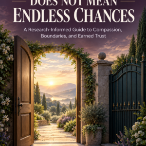 Book cover showing an open doorway to a sunrise beside a closed gate for Forgiveness Does Not Mean Endless Chances by Louise Blount.