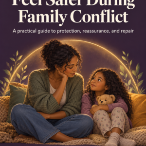 Cover of Helping Children Feel Safer During Family Conflict by Louise Blount, showing a caring adult beside a child holding a teddy bear.