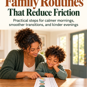 ADHD-Friendly Family Routines That Reduce Friction by Louise Blount; a parent and child review a morning checklist together.