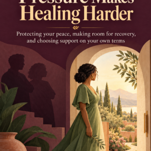 Cover of When Family Pressure Makes Healing Harder by Louise Blount, showing a woman at a sunlit doorway with family silhouettes behind her.