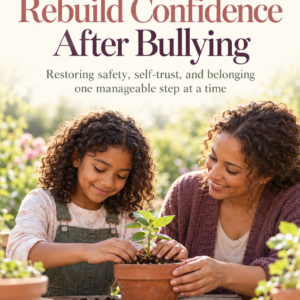 Cover of Helping a Child Rebuild Confidence After Bullying by Louise Blount, showing a child and supportive adult planting a seedling together.