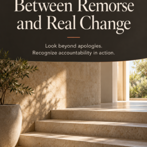 Cover of The Difference Between Remorse and Real Change by Louise Blount, with ivory lettering on charcoal above sunlit stone steps leading toward daylight.