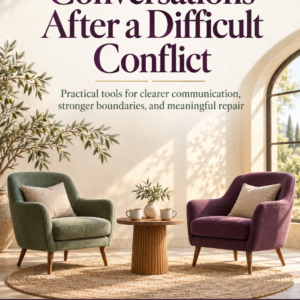 Cover of Safer Conversations After a Difficult Conflict by Louise Blount, showing two armchairs and a table in a sunlit room.